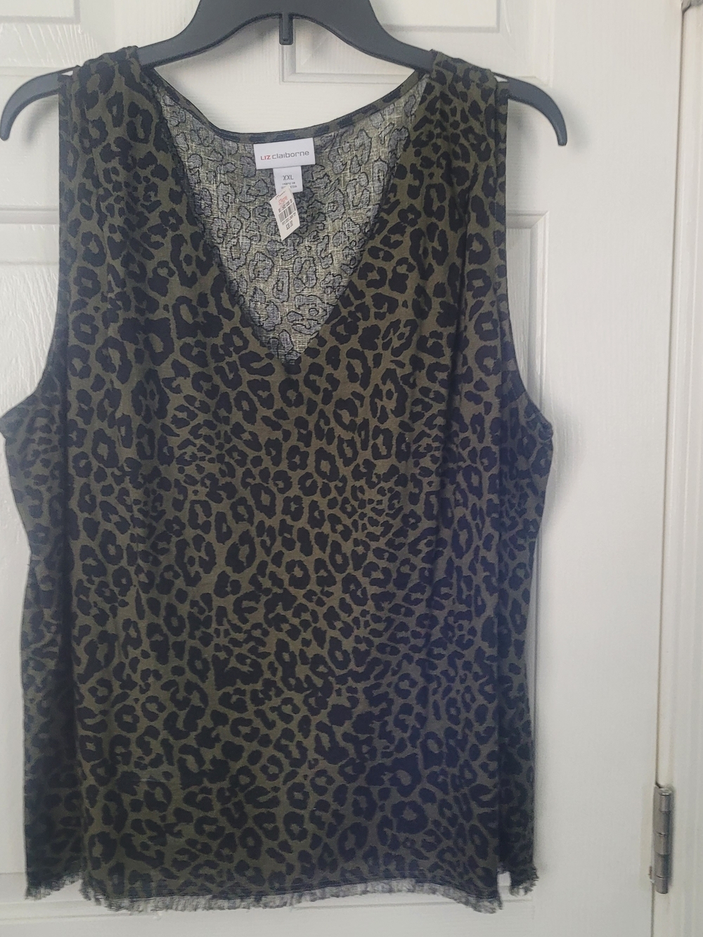 Liz Claiborne Olive Green and Black Leopard V-Neck Tank